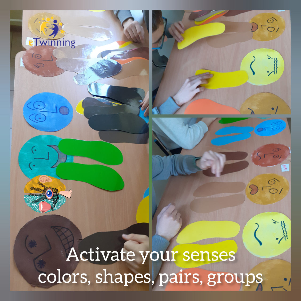 Kategoryzowanie stóp i twarzy według pasujących kolorów.