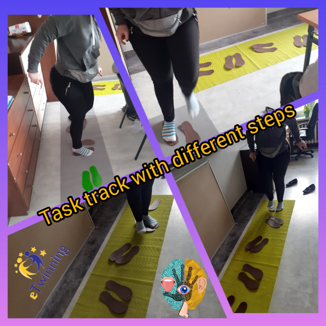 Kolaż ukazujący pokonywanie ścieżki wyznaczonej ułożonymi w różnych kierunkach tekturowymi stopami.
przeciąganie ciężarów.jpg