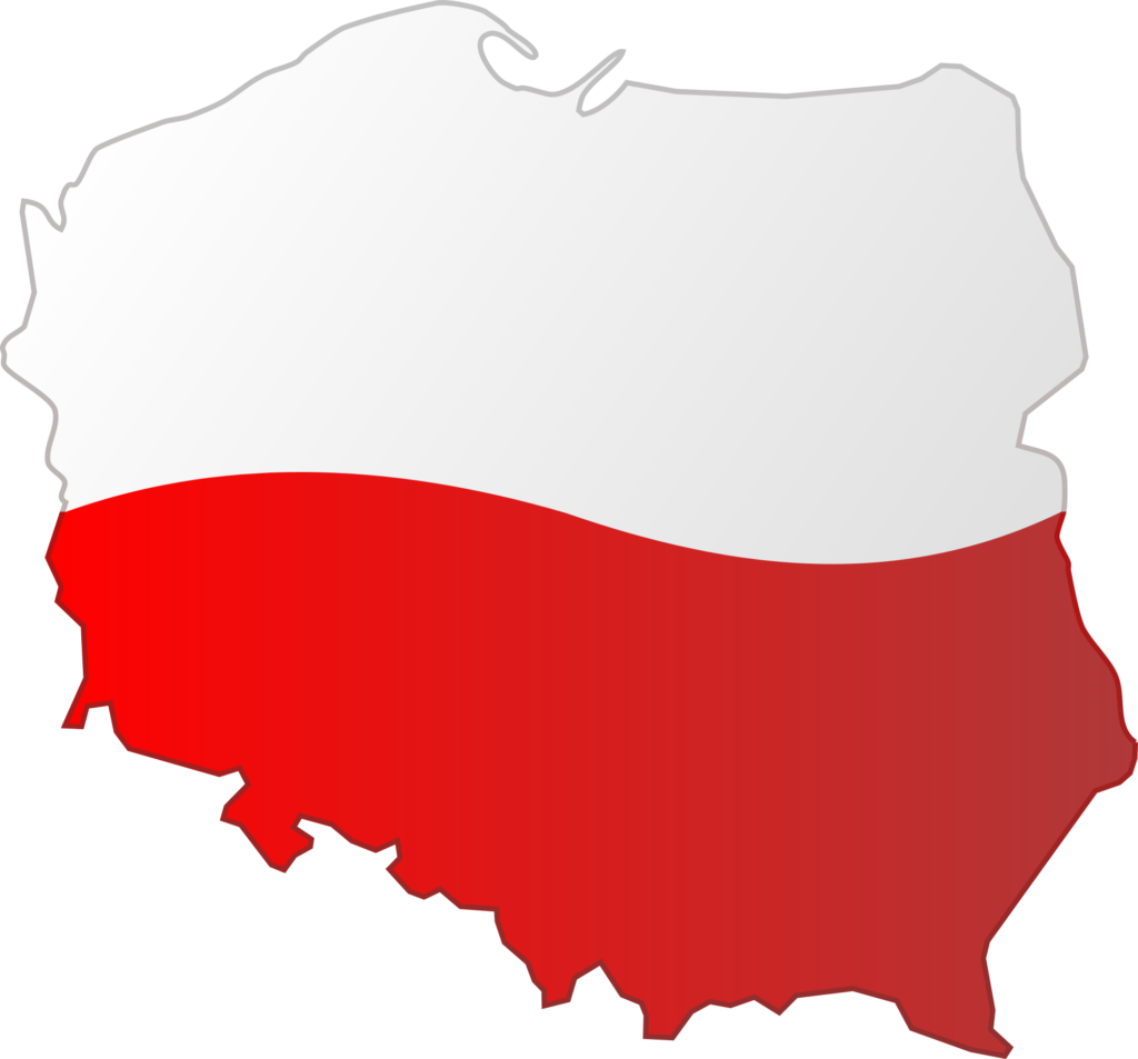 Kontur Polski wypełniony białym i czerwonym kolorem