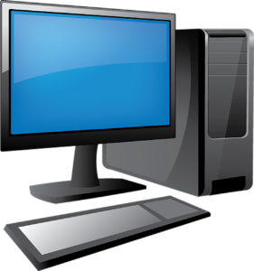 Rysunek zestawu komputerowego: monitor, jednostka centralna, klawiatura