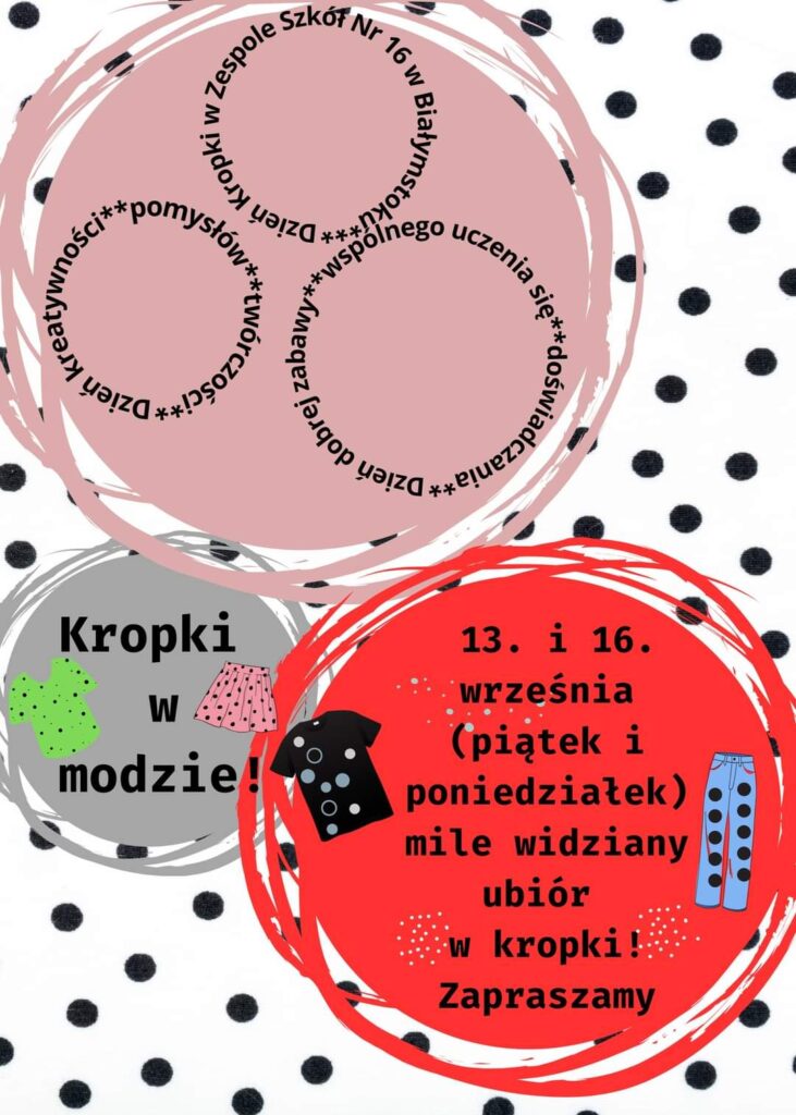 Poster kropki w modzie - Poster informacyjny zachęcający do ubrania elementów garderoby w kropki.