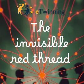 plakat z tytułem "The invisible red thread" przedstawiający postacie oraz łączące je czerwone linie.