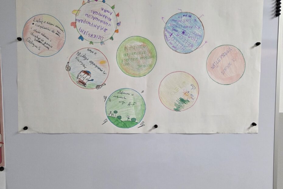 Gotowy kolorowy plakat został zawieszony na tablicy na korytarzu internatu, by wszyscy wychowawcy mogli przeczytać złożone im życzenia przez wychowanków.