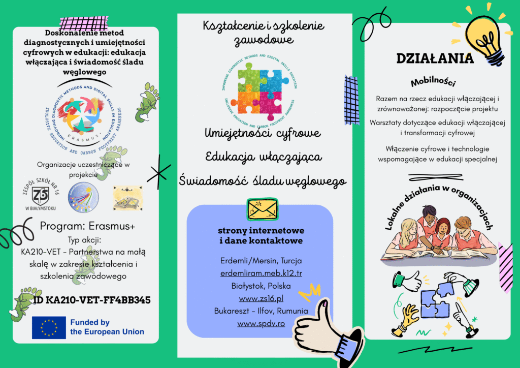 Ulotka informacyjna nt. projektu Erasmus+ -strona pierwsza.